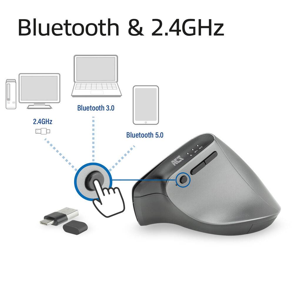 ACT AC5155 Kabellose ergonomische Maus | Bluetooth | USB-C/USB-A | 2400 DPI | Max. 3 Geräte-3