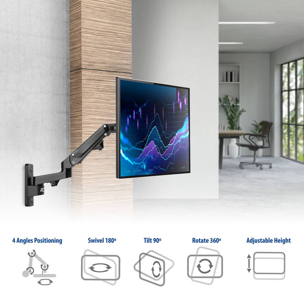 ACT AC8310 Gasfeder-Monitorarm | Wandhalterung | 1 Bildschirm | VESA | Schwarz-4