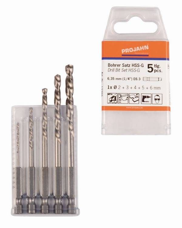 Projahn Sortiment Spiralbohrer HSS-G mit 6-kant-Schaft - 2 bis 6 mm - 5-teilig