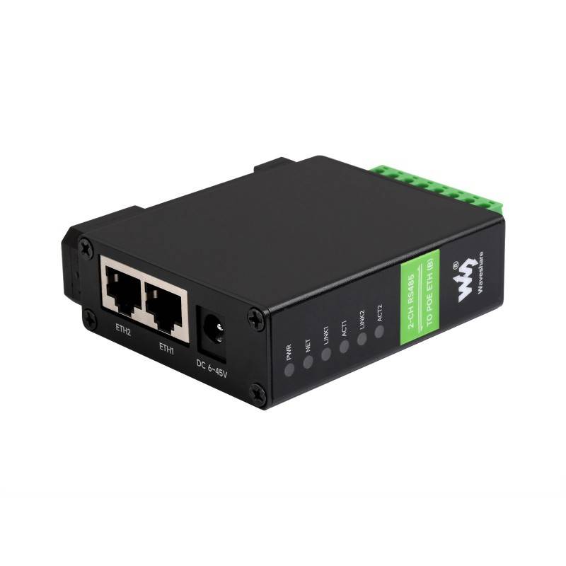 WaveShare 2CH RS485 to RJ45 Ethernet Serial Server, Dual RS485 Dual POE Ethernet Ports-1