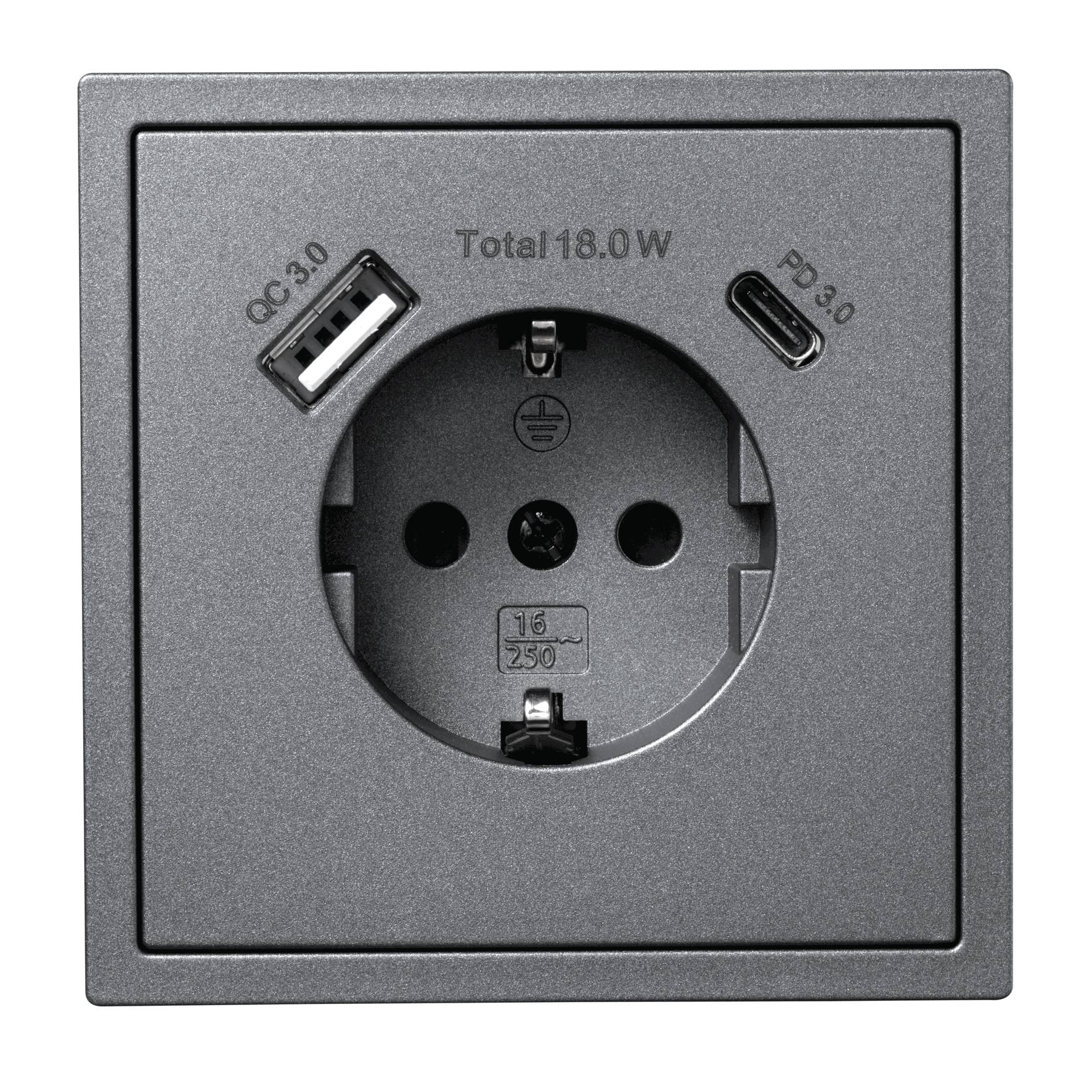 McPower - Steckdose SHALLOW anthrazi 1x USB-C 18W , m Rahmen-0