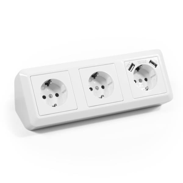 McPower - CUP Aufbau-Steckdosenblock weiß, 3-fach & 2x USB-A