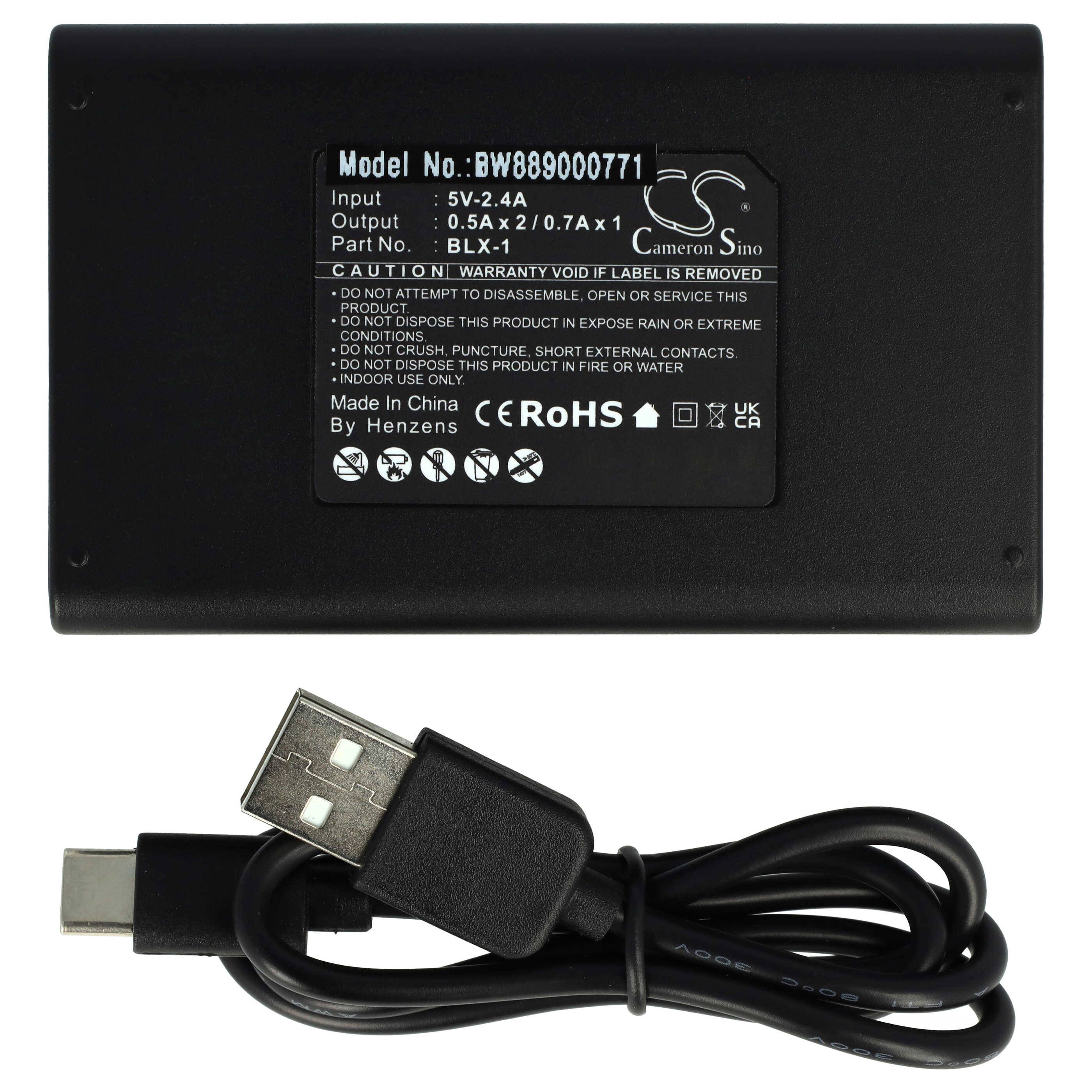vhbw Dual Micro-USB + USB-C Ladegerät kompatibel mit Olympus OM-1 Mirrorless Kamera - Ladeschale Ladeanzeige-1