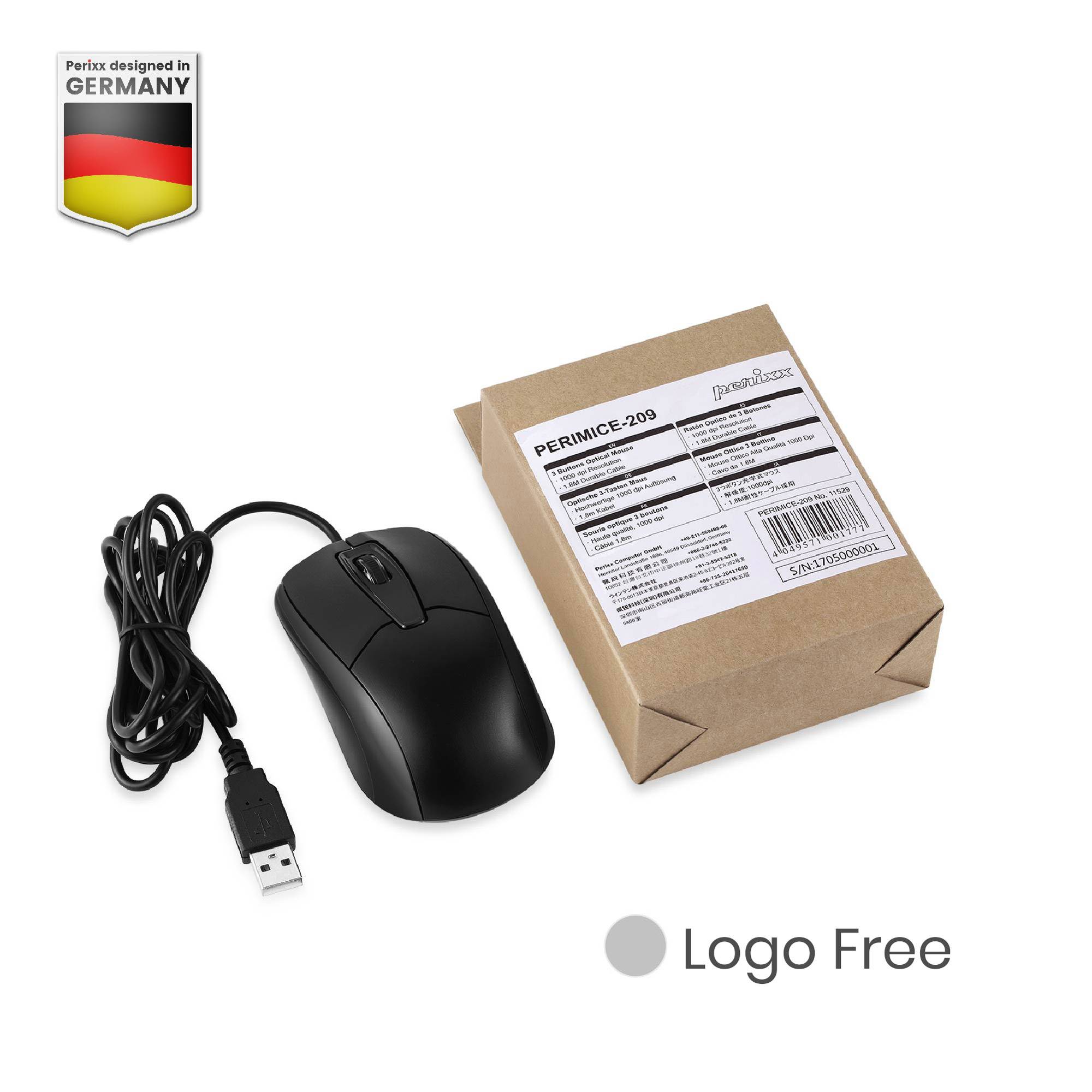 Perixx PERIMICE-209, Kabelgebundene Maus, USB-A Kabel, schwarz-1