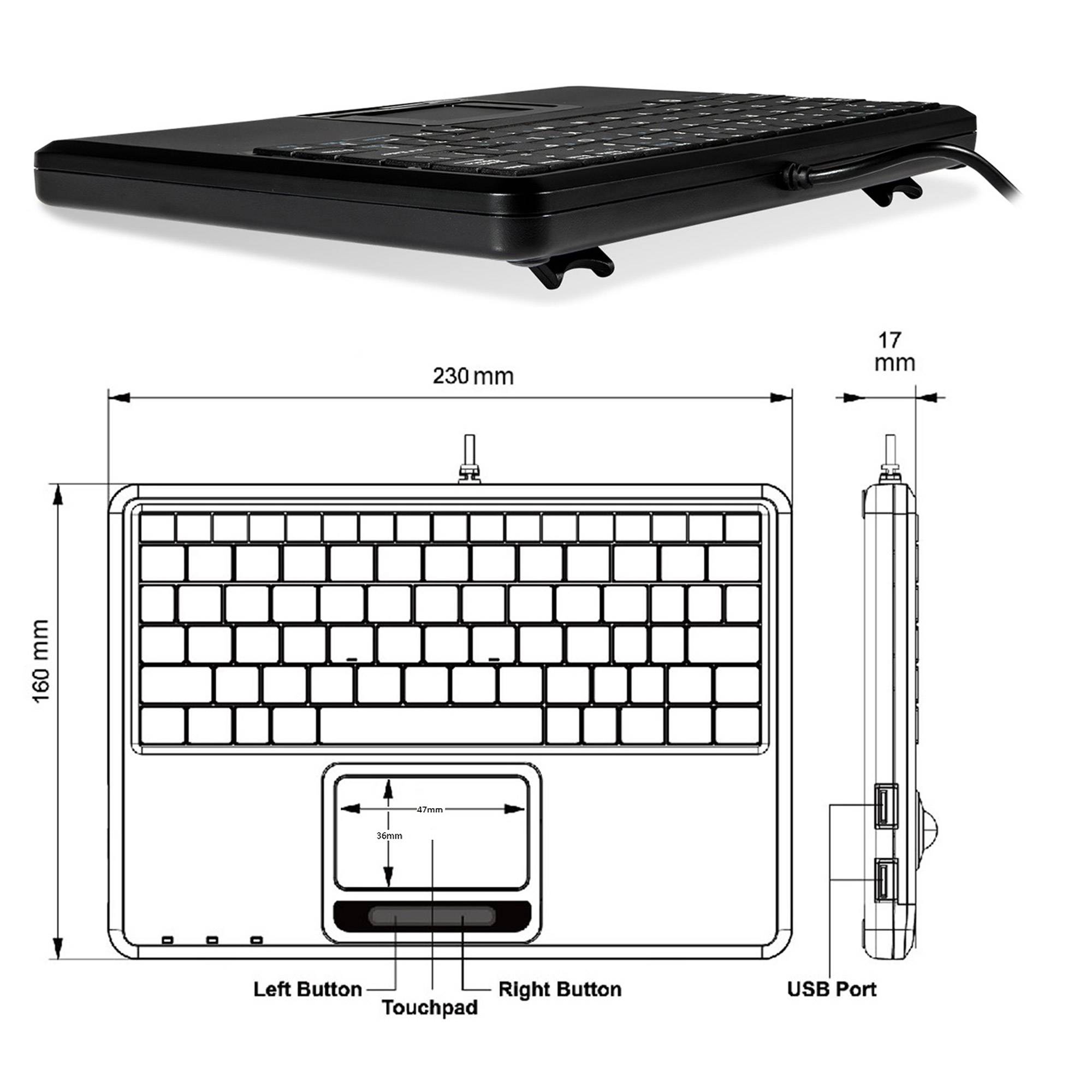 Perixx PERIBOARD-510 H PLUS ES, Mini USB-Tastatur, Touchpad, Hub, schwarz-4