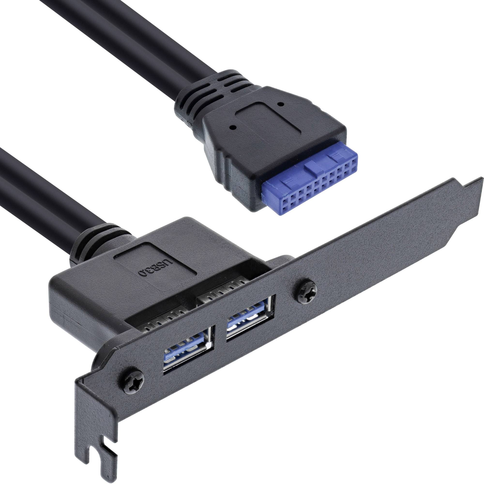 InLine® Slotblech USB 3.2 Gen.1, 2x USB-A Buchse auf intern Mainboard 0,5m-0