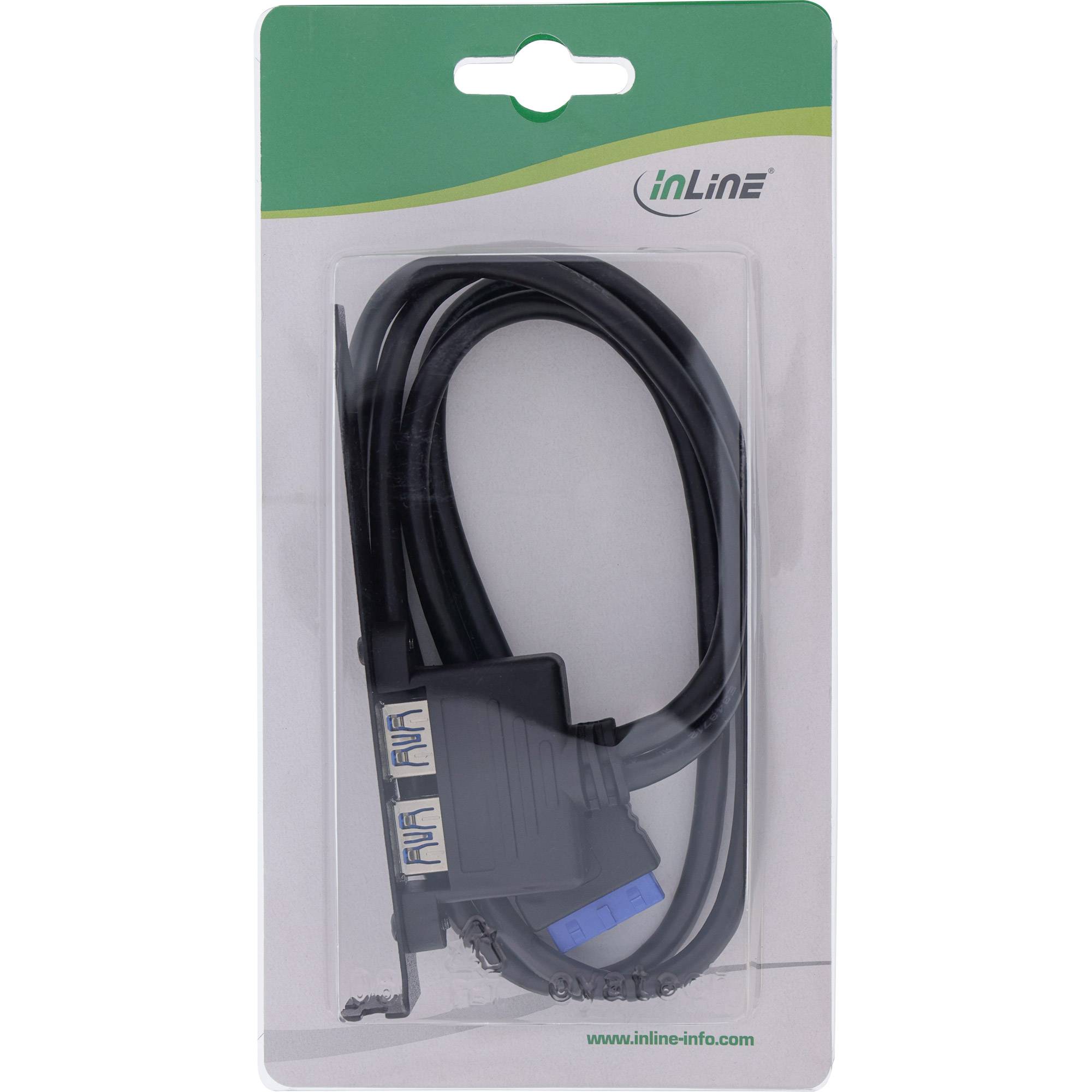 InLine® Slotblech USB 3.2 Gen.1, 2x USB-A Buchse auf intern Mainboard 0,5m-1