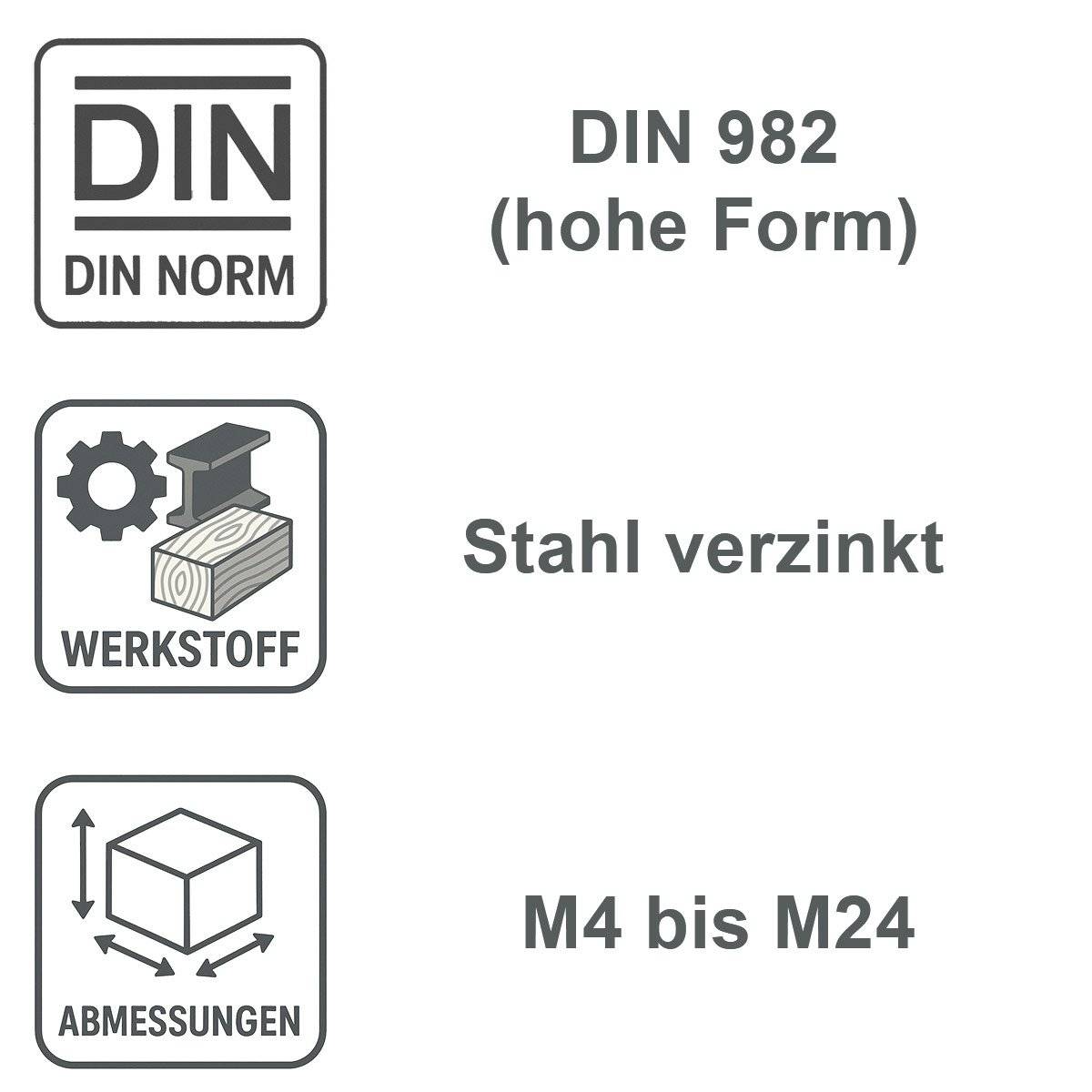 Frantos 10 St. DIN 982 Stoppmutter mit Polyamidklemmteil - M4 bis M20 in Stahl 8 verzinkt - hohe Form-3