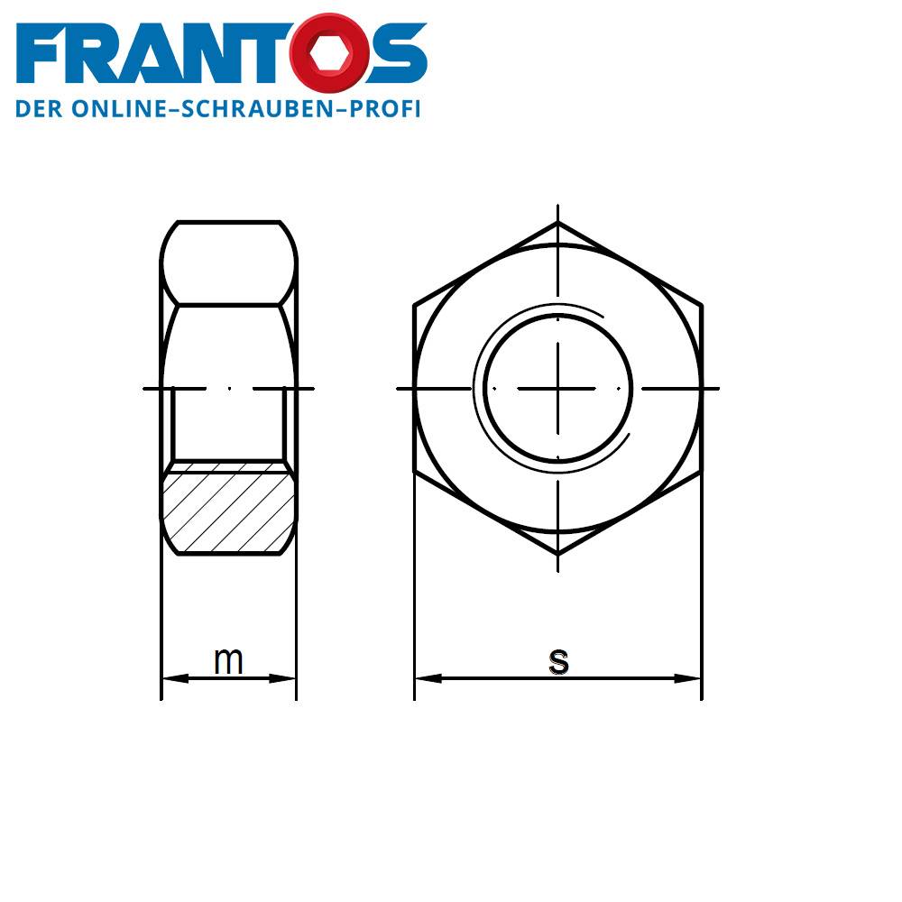 Frantos 10 St. DIN 934 Sechskant-Mutter - M2 bis M20 in Stahl 6-8 verzinkt-1
