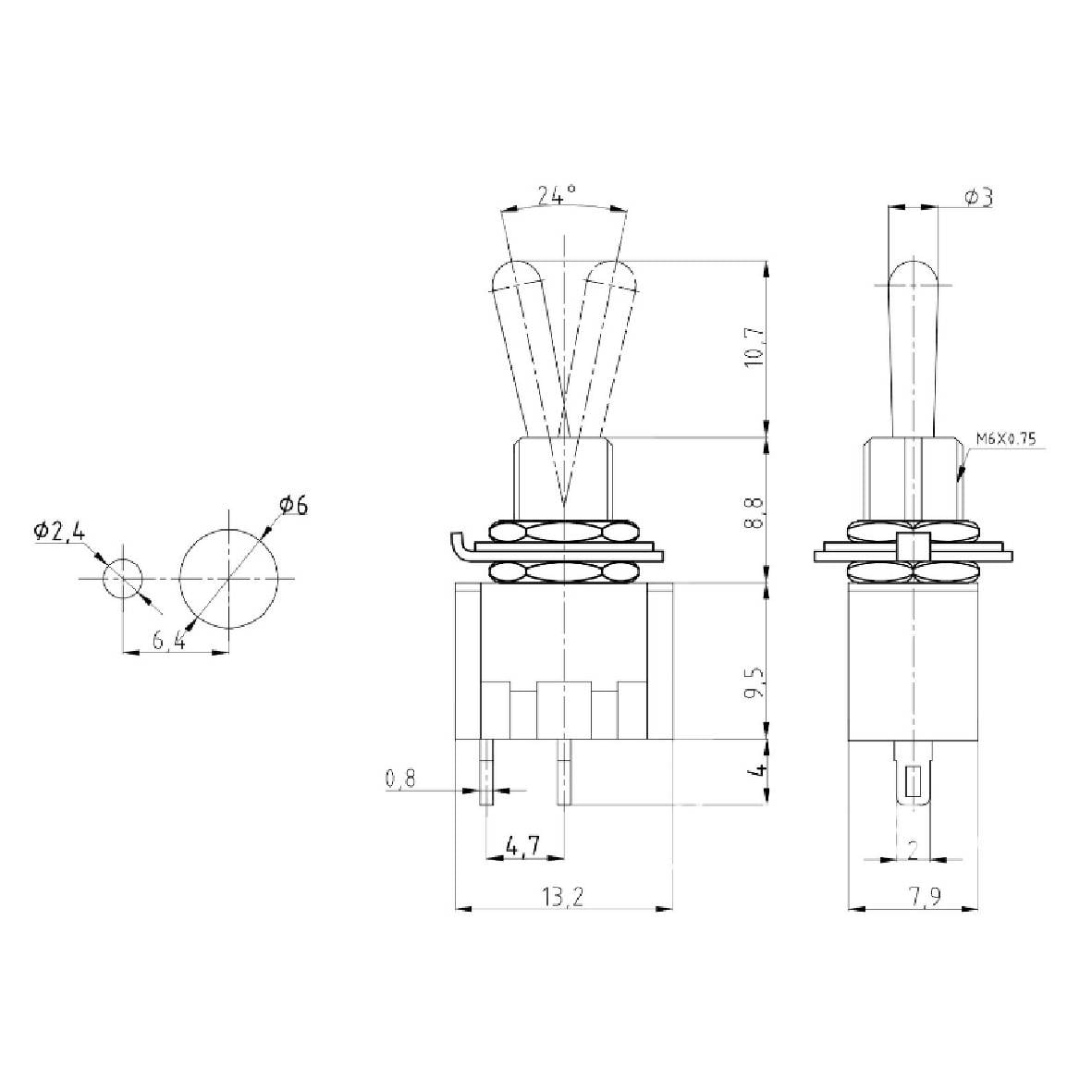 Miniatur-Kippschalter McPower, 250V/3A, 6-polig, 2 Stellungen: EIN / EIN-1