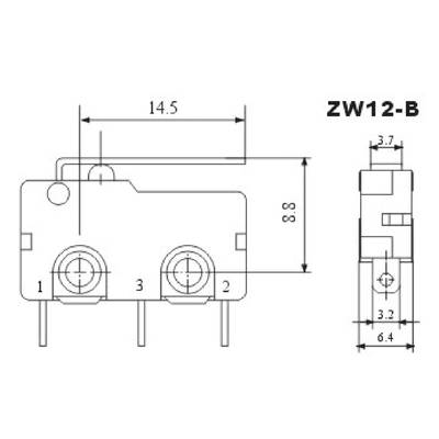 Microschalter McPower, 250V/5A, 3-polig, gefedert, Taster: EIN/EIN