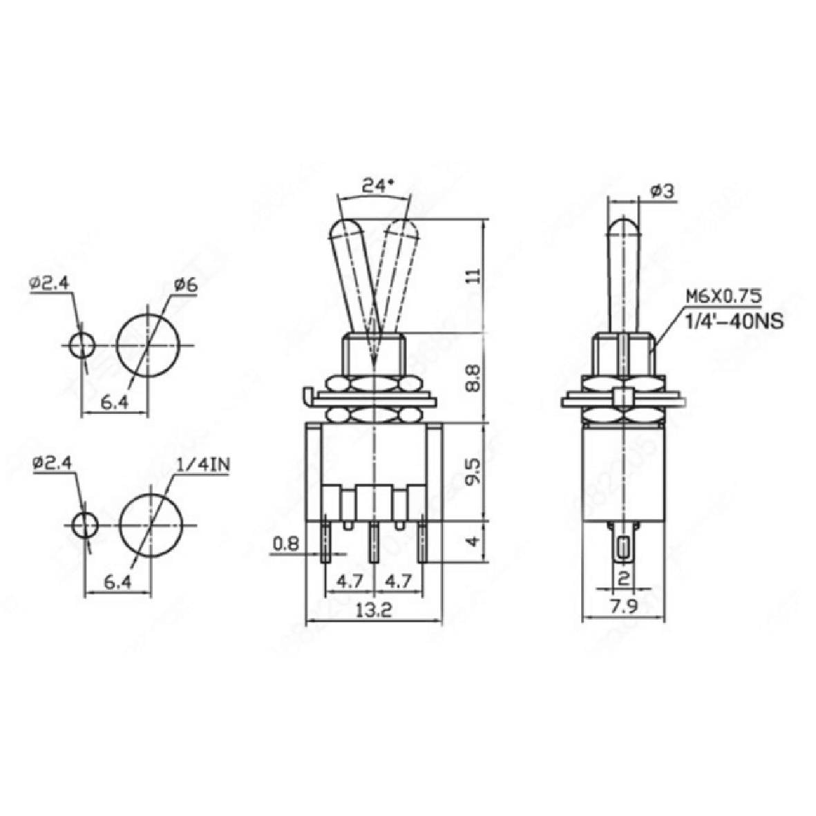 Miniatur-Kippschalter McPower, 250V/3A, 6-polig, 3 Stellungen: EIN / AUS / EIN-1