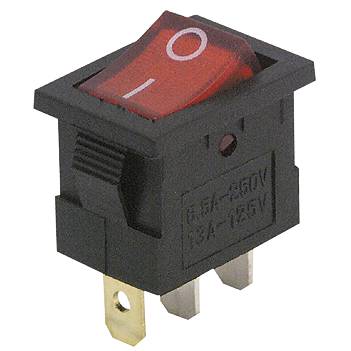 Mini-Wippenschalter McPower, 3-polig, rote Wippe, 250V/6,5A, Stellungen: EIN/AUS-0