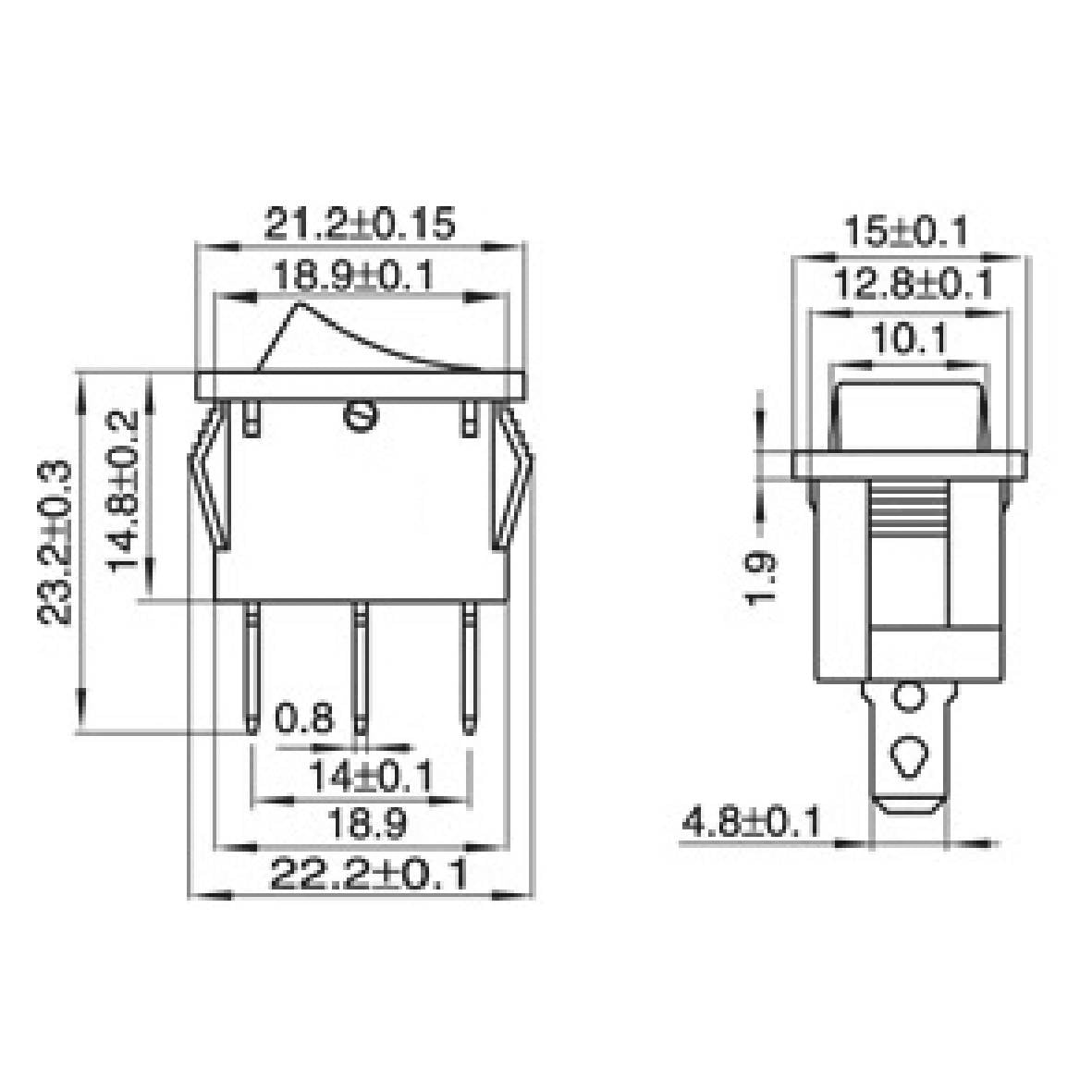 Mini-Wippenschalter McPower, 3-polig, rote Wippe, 250V/6,5A, Stellungen: EIN/AUS-1