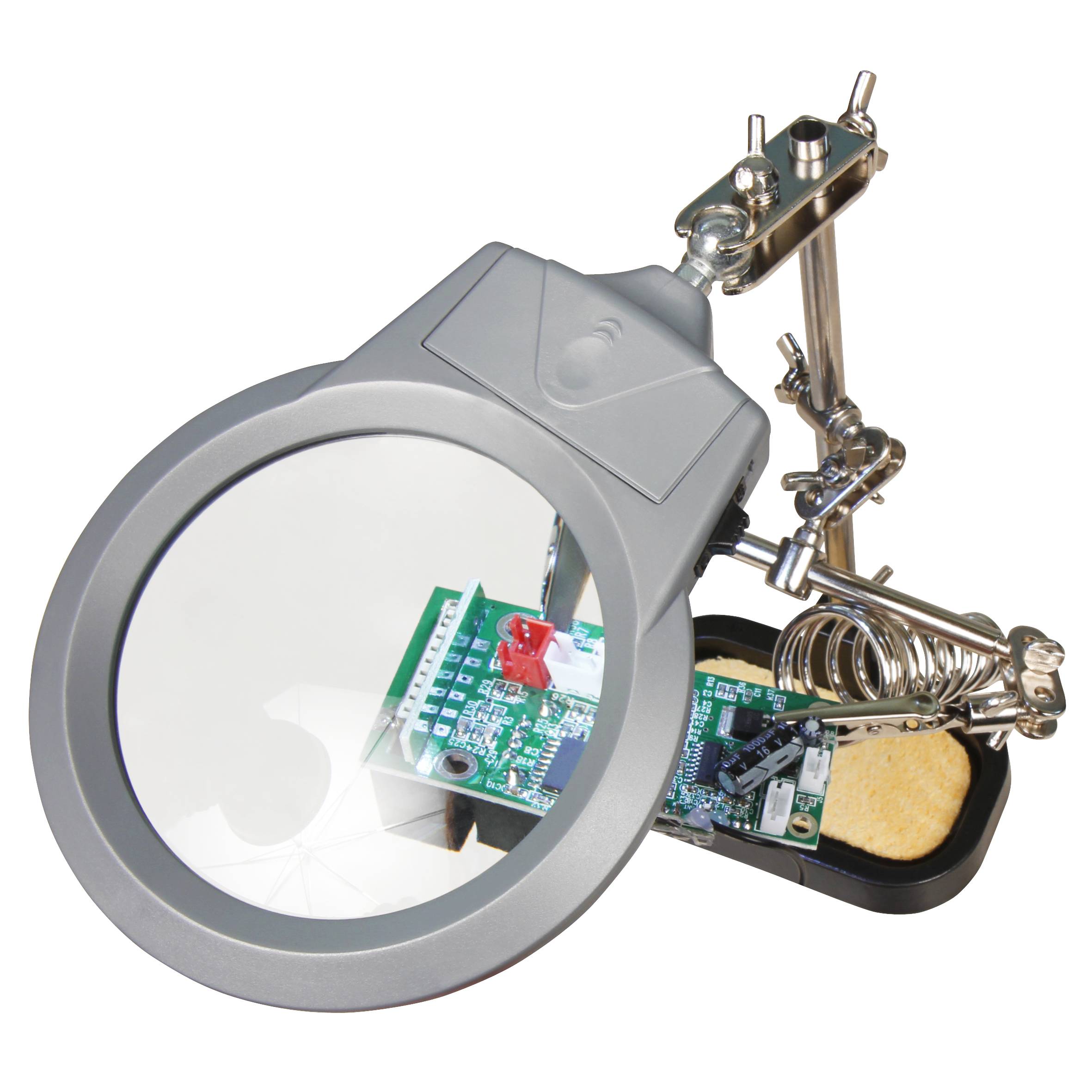 Dritte Hand mit LED-Lupe McPower, Lötkolben-Halter & Schwamm, 2-fache Vergrößerung-2