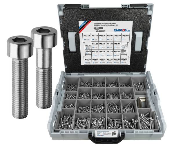 FRANTOS Schrauben-Sortiment Senkkopfschrauben ISO 10642 - Edelstahl A2 1.604 tlg. Sortimentsbox Sortimentskasten