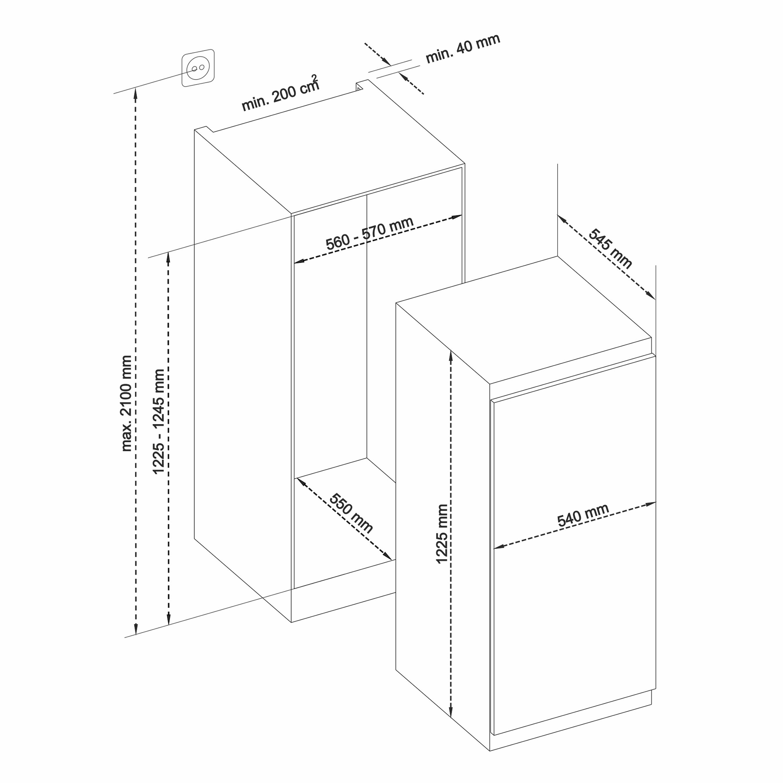 Telefunken EK123S200E Einbaukühlschrank ohne Gefrierfach | 122cm Nische | Schlepptür-Technik | 193 Liter Nutzinhalt-2
