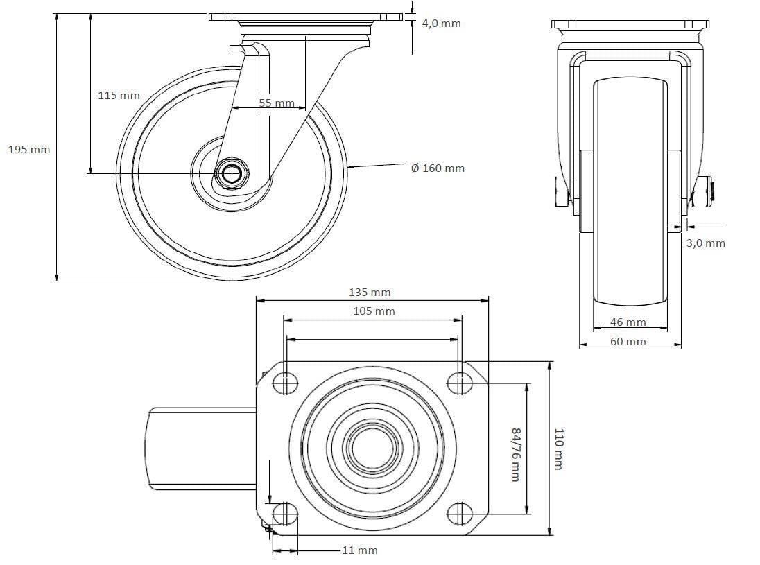 Rollensatz 2 Lenkrollen mit Feststeller + 2 Lenkrollen 160 mm Polyurethan rot-2