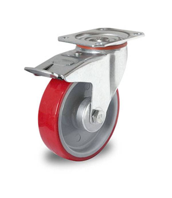 Rollensatz 2 Lenkrollen mit Feststeller + 2 Lenkrollen 160 mm Polyurethan rot-3