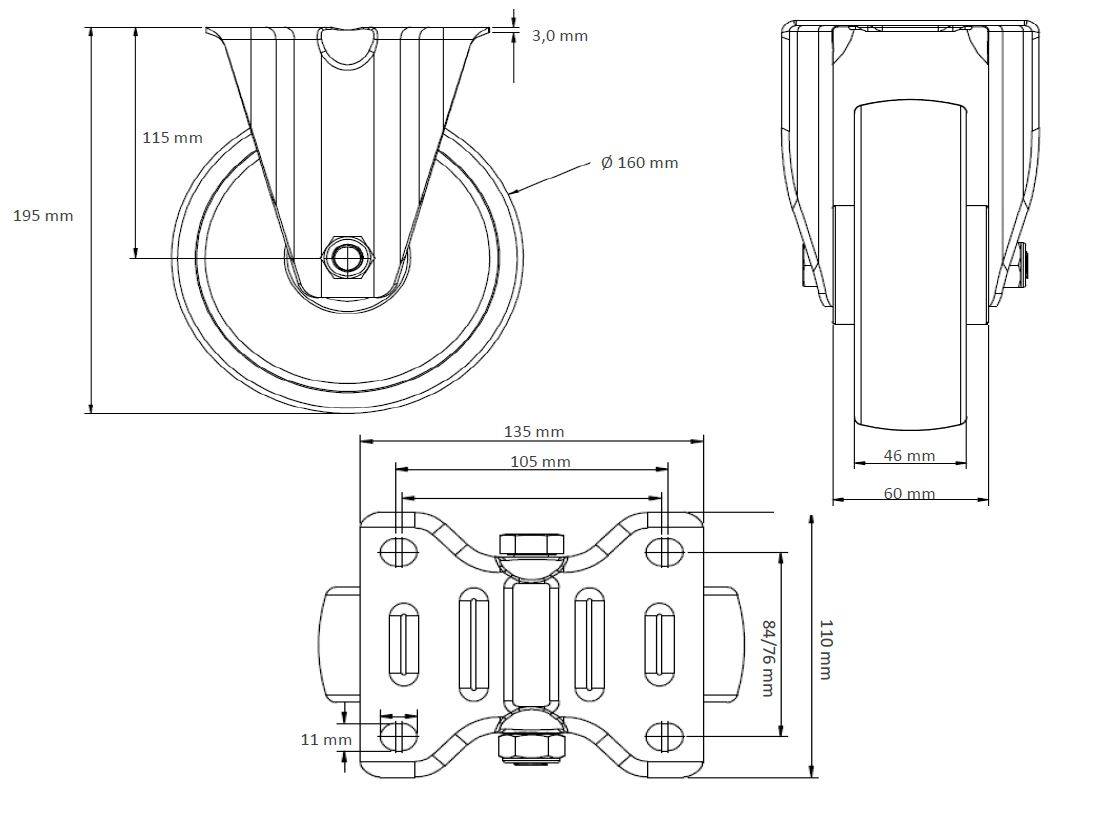 Rollensatz 2 Lenkrollen mit Feststeller + 2 Bockrollen 160 mm Polyurethan rot-2
