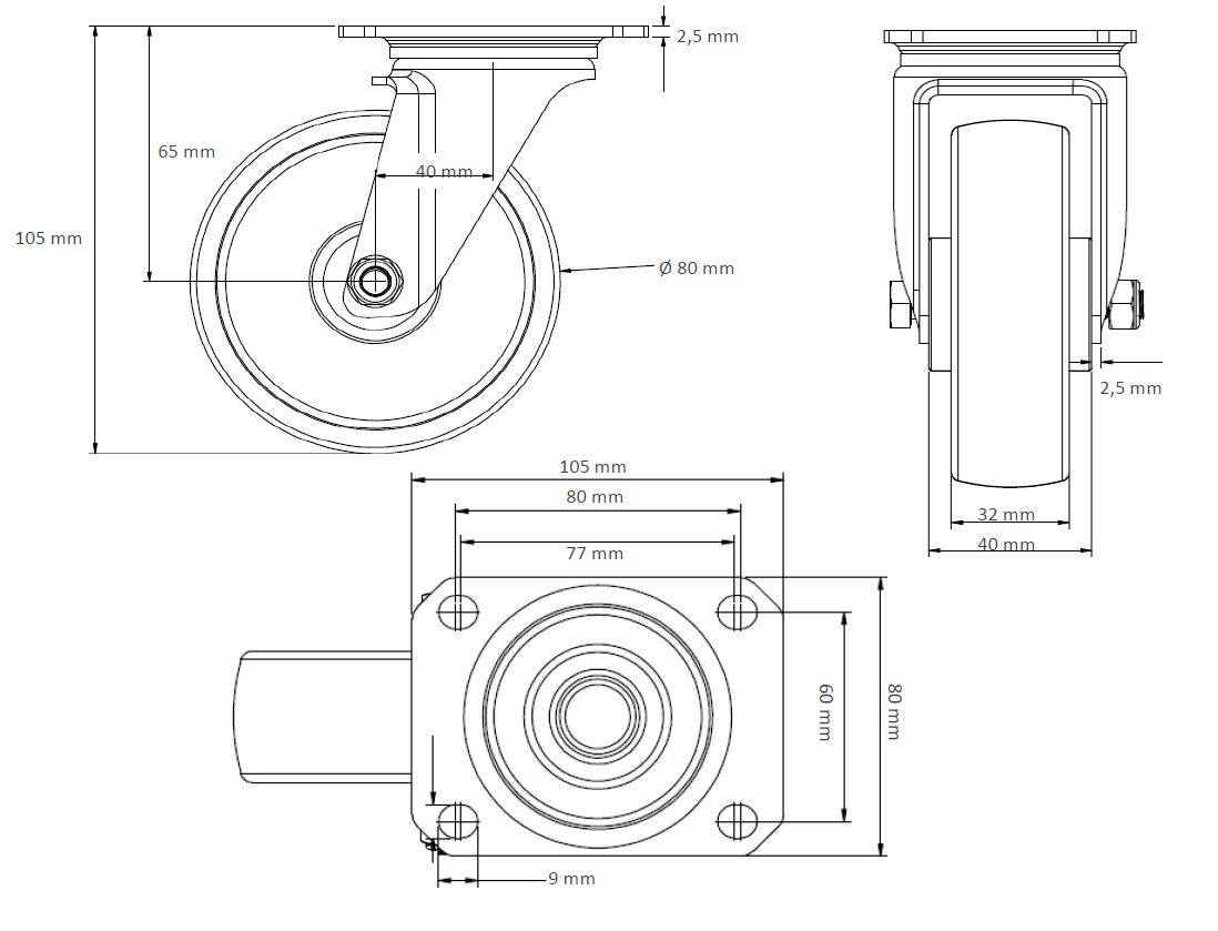 Rollensatz 2 Lenkrollen mit Feststeller + 2 Lenkrollen 80 mm Polyurethan rot-1