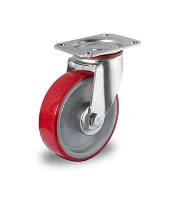 Rollensatz 2 Lenkrollen mit Feststeller + 2 Lenkrollen 80 mm Polyurethan rot-2
