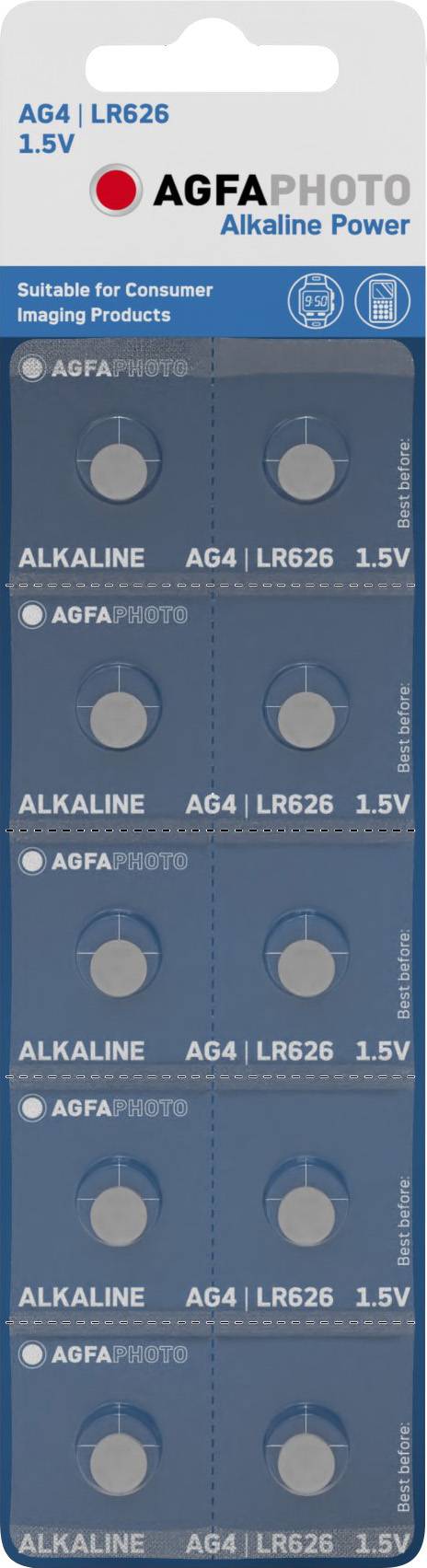 AG4 Agfaphoto Batterie Alkaline, Knopfzelle, LR626, AG4, 1.5V Power, Retail Blister (10-Pack)-0