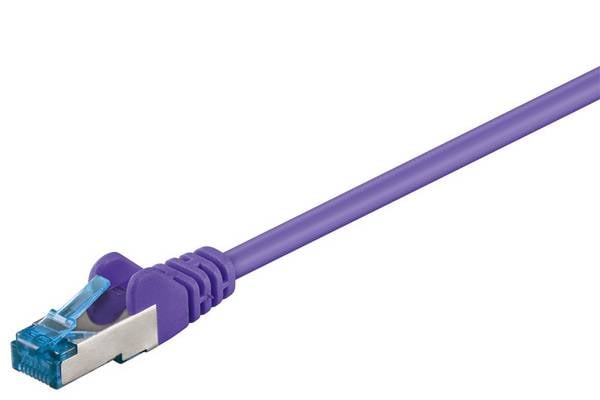 Goobay 93687 CAT 6A Netzwerkkabel RJ45 Stecker Kupfer CU halogenfrei Ethernet LAN Kabel S/FTP Internetkabel Lila 1m