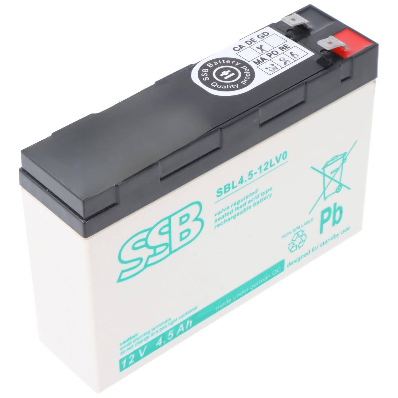 SSB12-4.5 Pb 12V 4.5Ah Bleiakku, als Ersatz für Panasonic UP-RW1220P1, UP-VW1220P1, ohne VdS Zuslassung-0