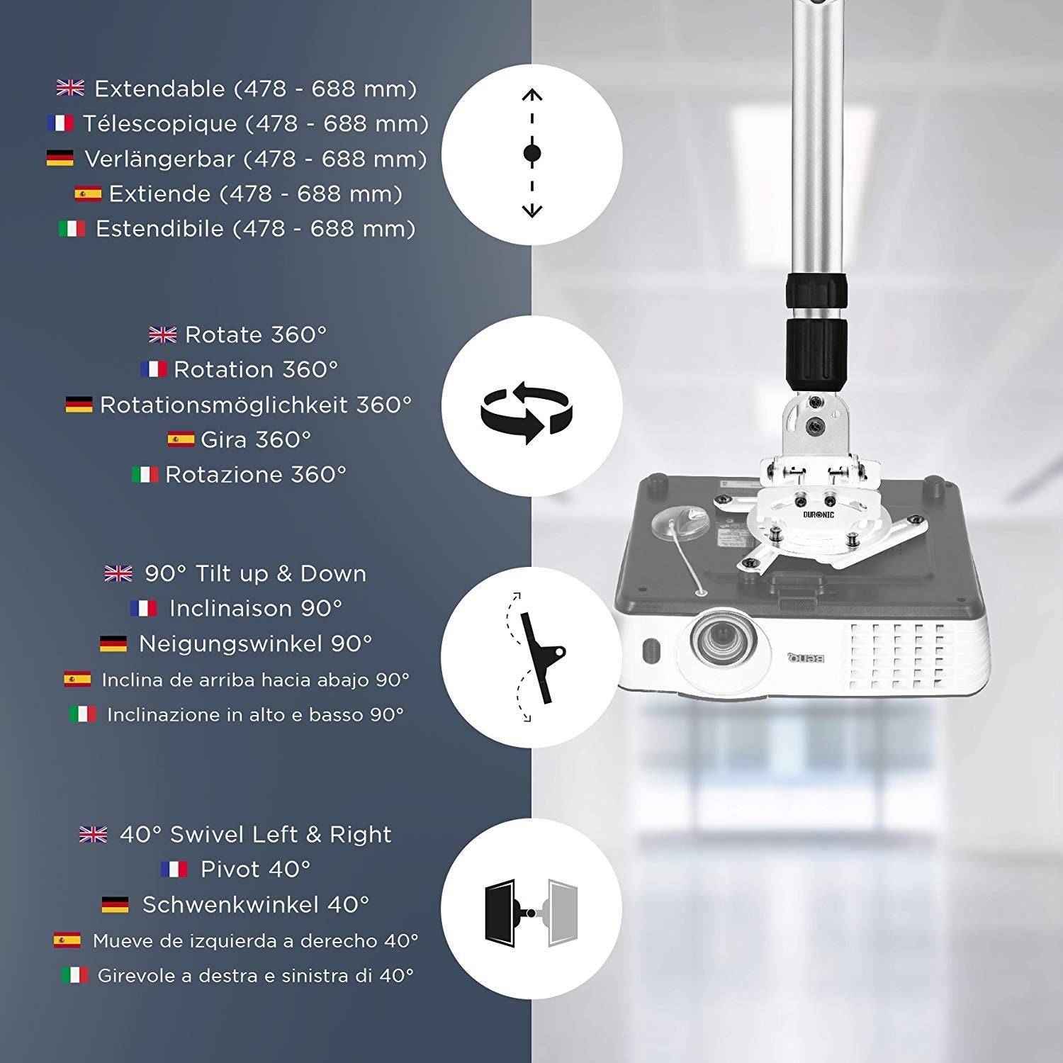 Duronic PB06XL Beamer Halterung | Projektor Halterung | Universal Deckenhalterung | Traglast bis zu 13,5 kg-3