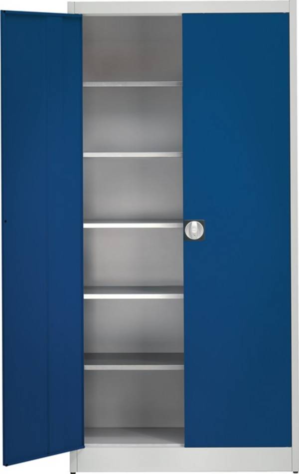 Flügeltürenschrank, Vollblechtüren, 5 verzinkte Böden, BxTxH 950x500x2200 mm, RAL 7035/5010