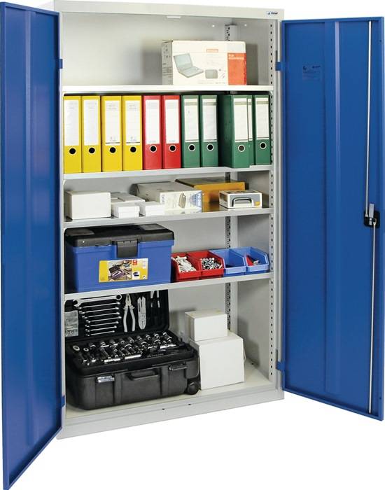 Flügeltürenschrank H1800xB1000xT500mm lichtgrau/enzianblau 4 BD STUMPF-0