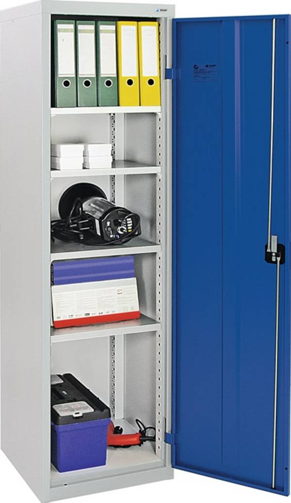Flügeltürenschrank H1800xB500xT500mm lichtgrau/enzianblau 4 BD STUMPF