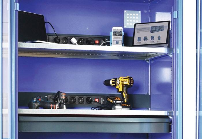 Elektro-Flügeltürenschrank H1995xB1000xT580mm lichtgrau 3BD 1Schubl.Vollblechtür-1