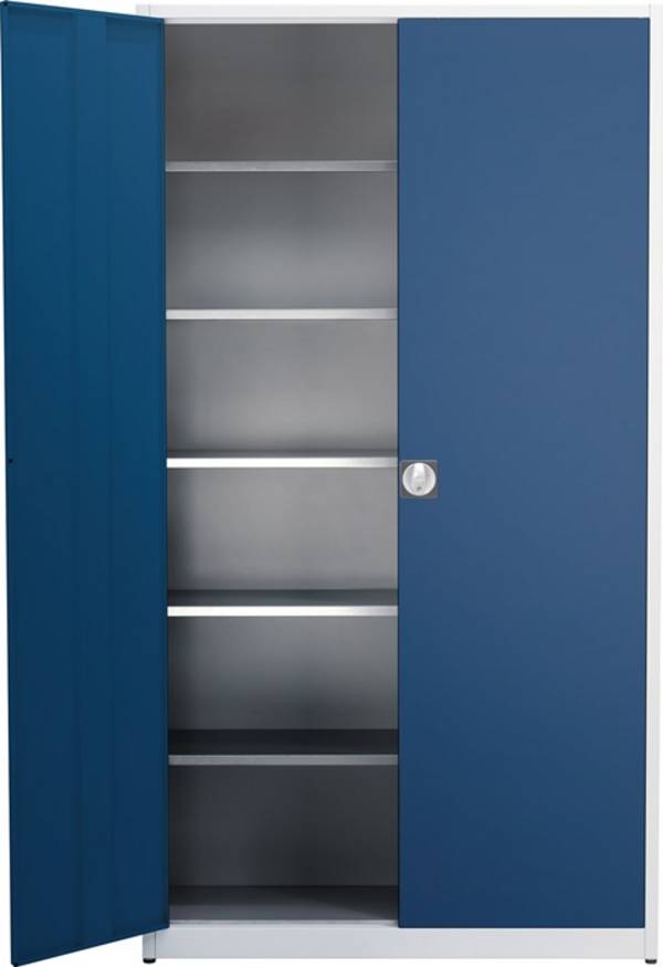 Flügeltürenschrank H2200xB1200xT420mm grau/blau 5 BD m.Höhenausgleich MAUSER