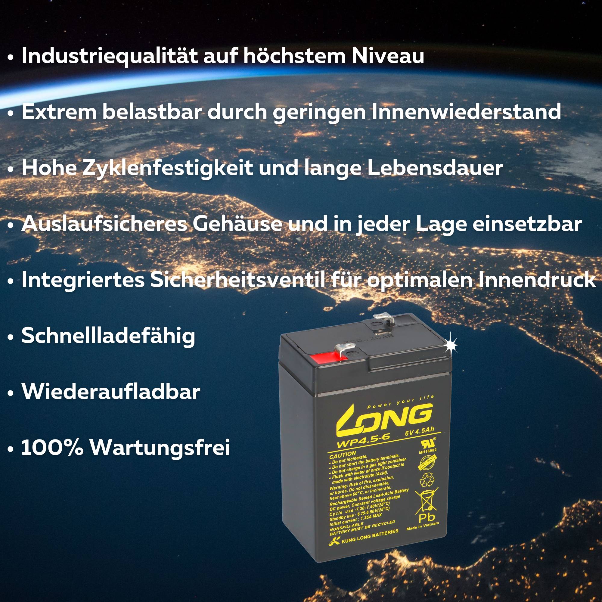 Kung Long WP4.5-6 AGM Akku 6V 4,5Ah – passend für 3-FM-4,2-1