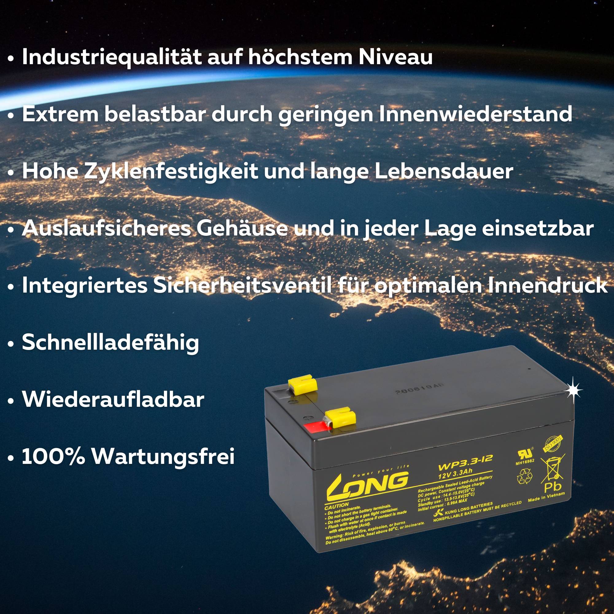 Kung Long WP3.3-12 AGM Akku 12V 3,3Ah – passend für PS3.2-12 QP12-3.5 | VdS-Ausführung-0
