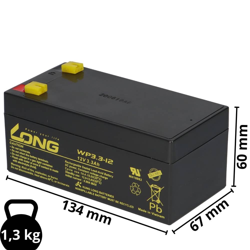 Kung Long WP3.3-12 AGM Akku 12V 3,3Ah – passend für PS3.2-12 QP12-3.5 | VdS-Ausführung-1