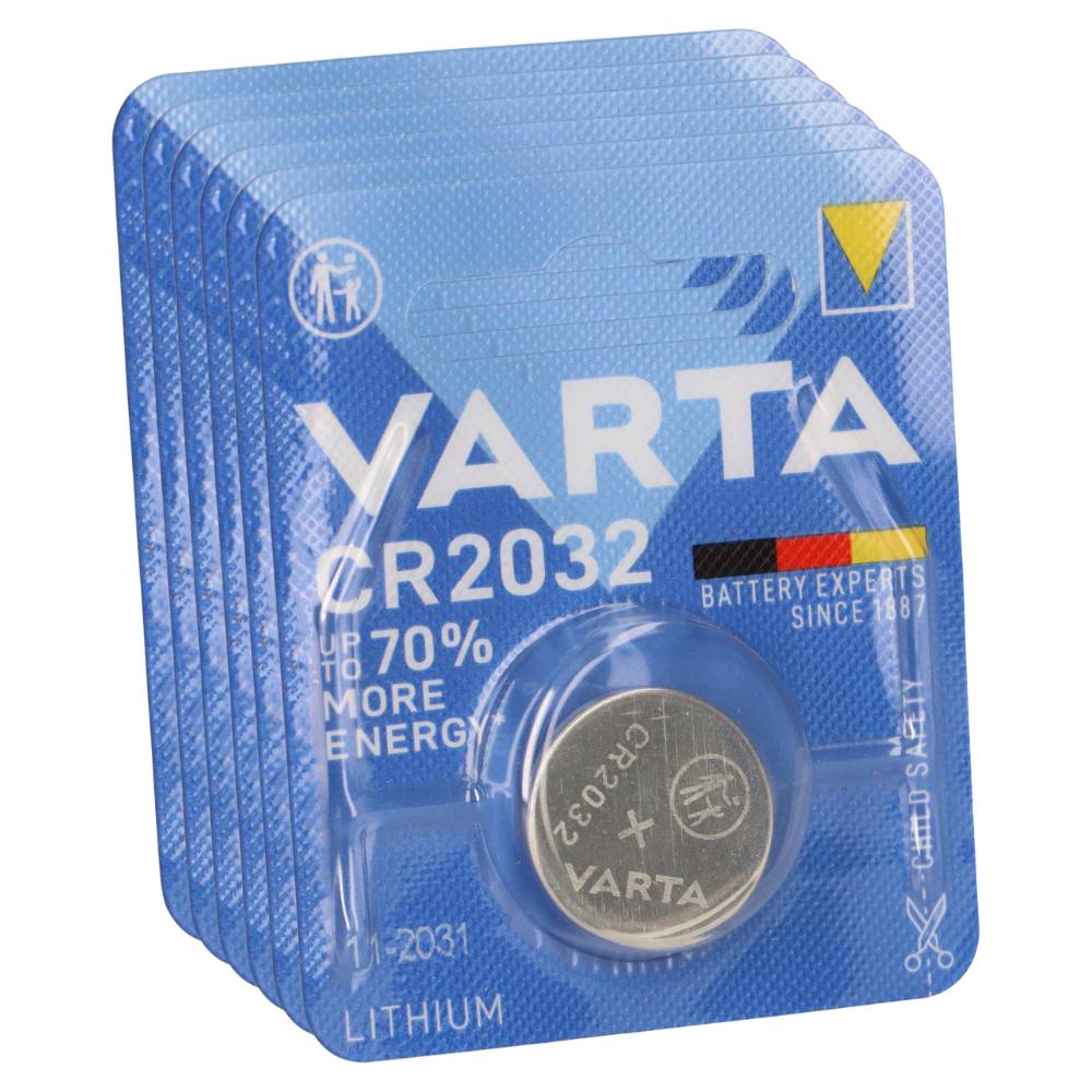 6x VARTA Lithium-Knopfzelle 3V CR 2032 DL 2032 ECR 2032 L14 EA - 2032C Lithium 5004LC-0