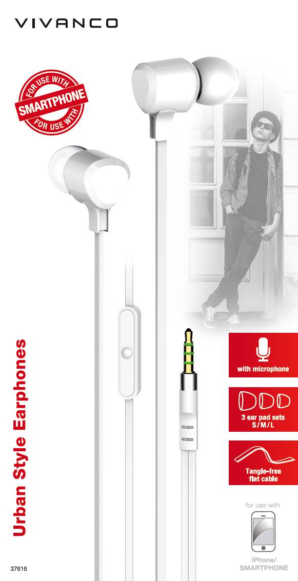 VIVANCO Ultimative Hochwertige In-Ear Headset Weiß, Urban Style mit Komfort & Kontrolle, 3,5 mm Klinke, Mikrofon,-2