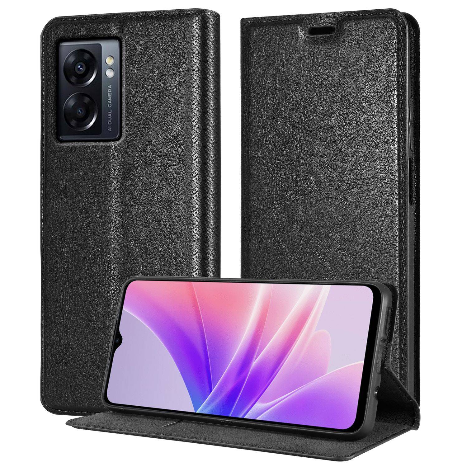 Cadorabo Hülle für Oppo A57 5G / A77 5G / Realme V23 Schutz Hülle in Schwarz Handyhülle Etui Case Cover Magnetverschluss-0