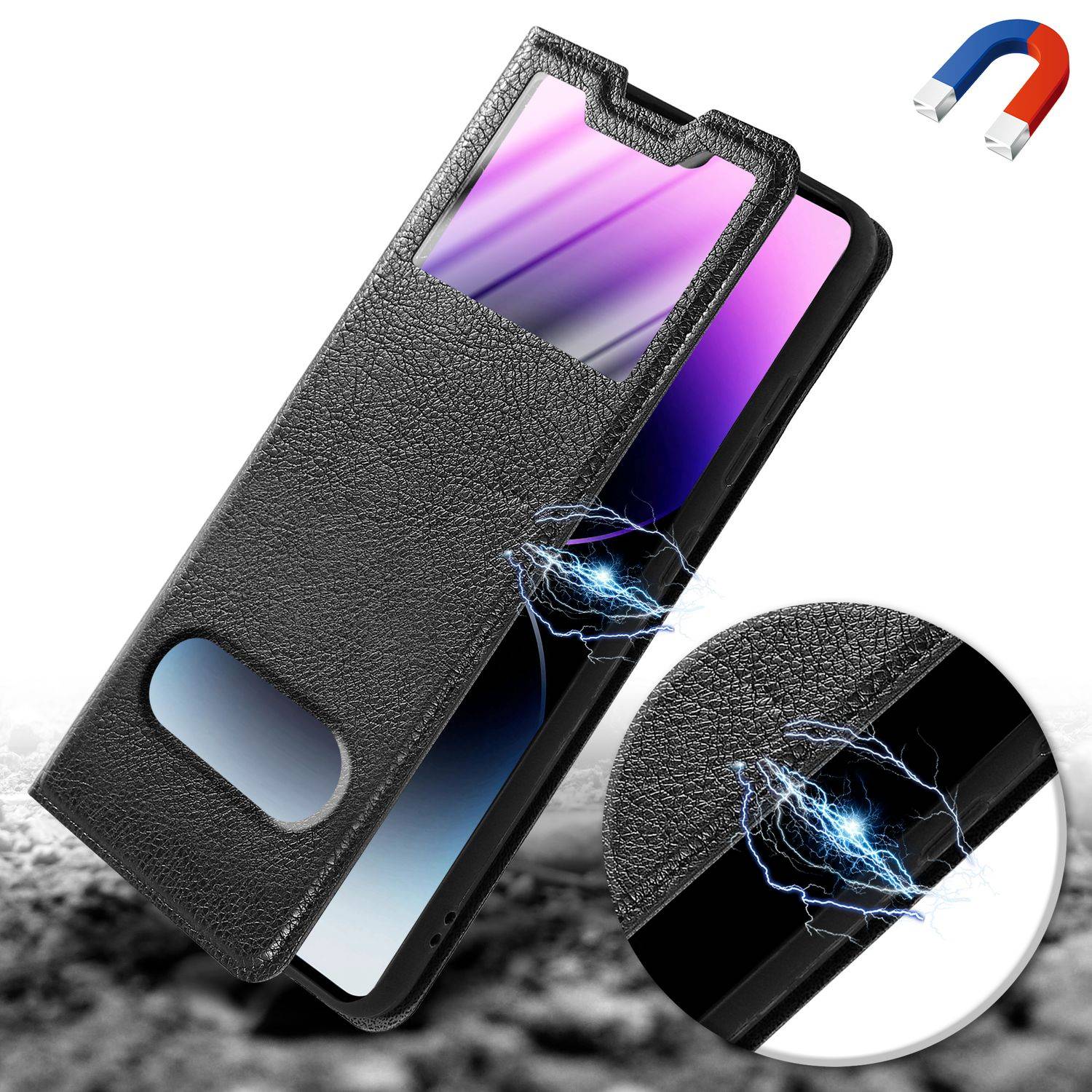Cadorabo Schutzhülle für Huawei P30 Hülle in Schwarz Handyhülle Book Case Cover Etui-4