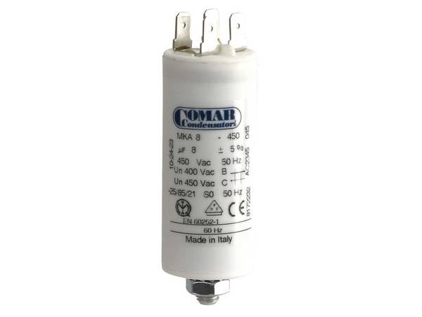COMAR Motorkondensator DFS (Doppelflachstecker), 8µF, 450V, Flachsteckanschluss