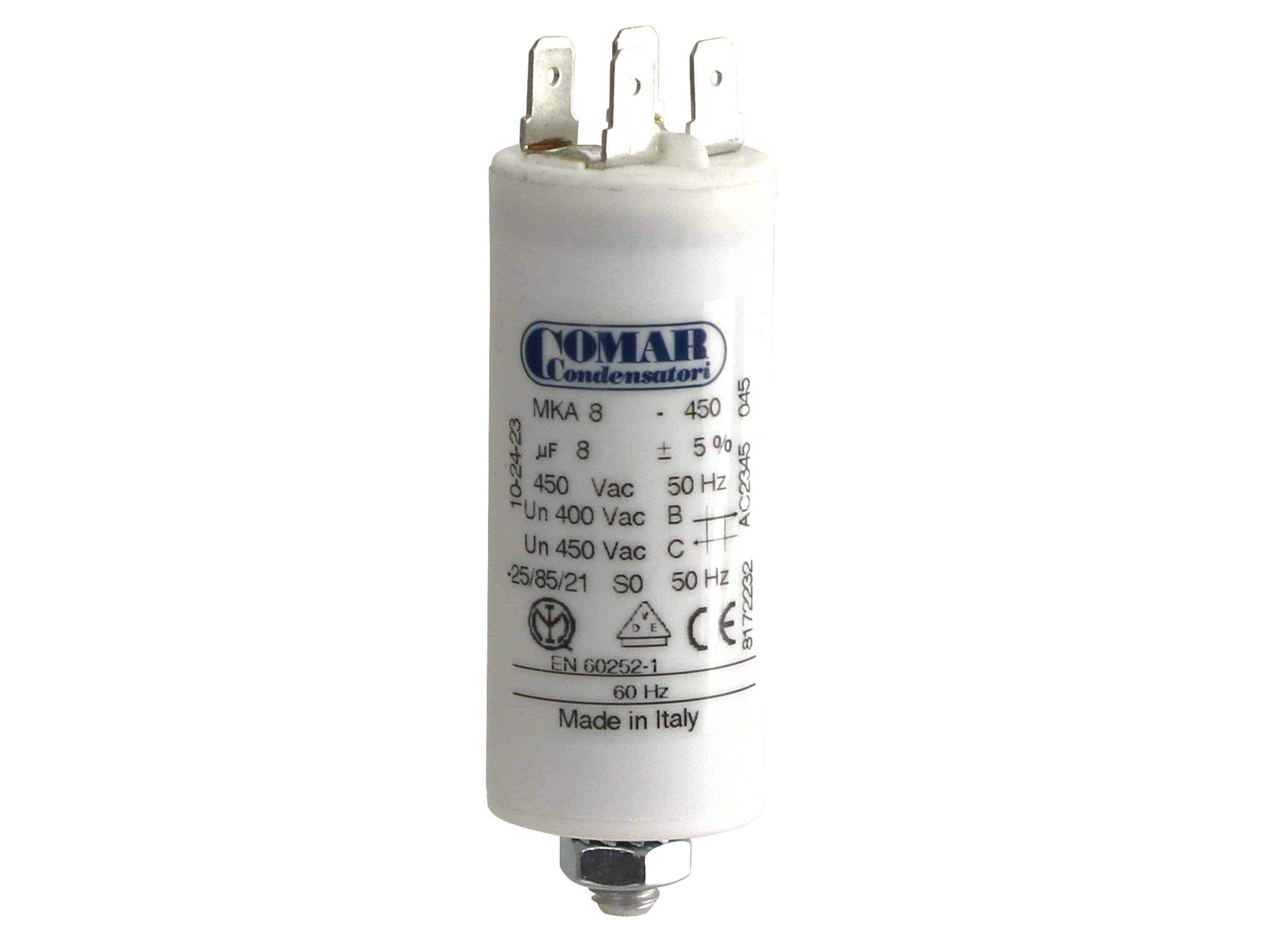 COMAR Motorkondensator DFS (Doppelflachstecker), 8µF, 450V, Flachsteckanschluss-0