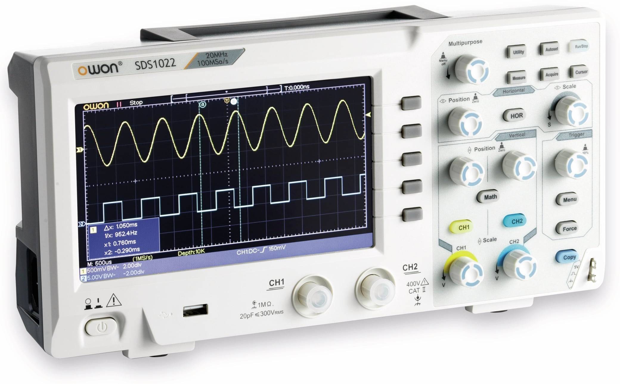 OWON LCD Speicher-Oszilloskop SDS1022, 2-Kanal, 20 MHz, USB-0