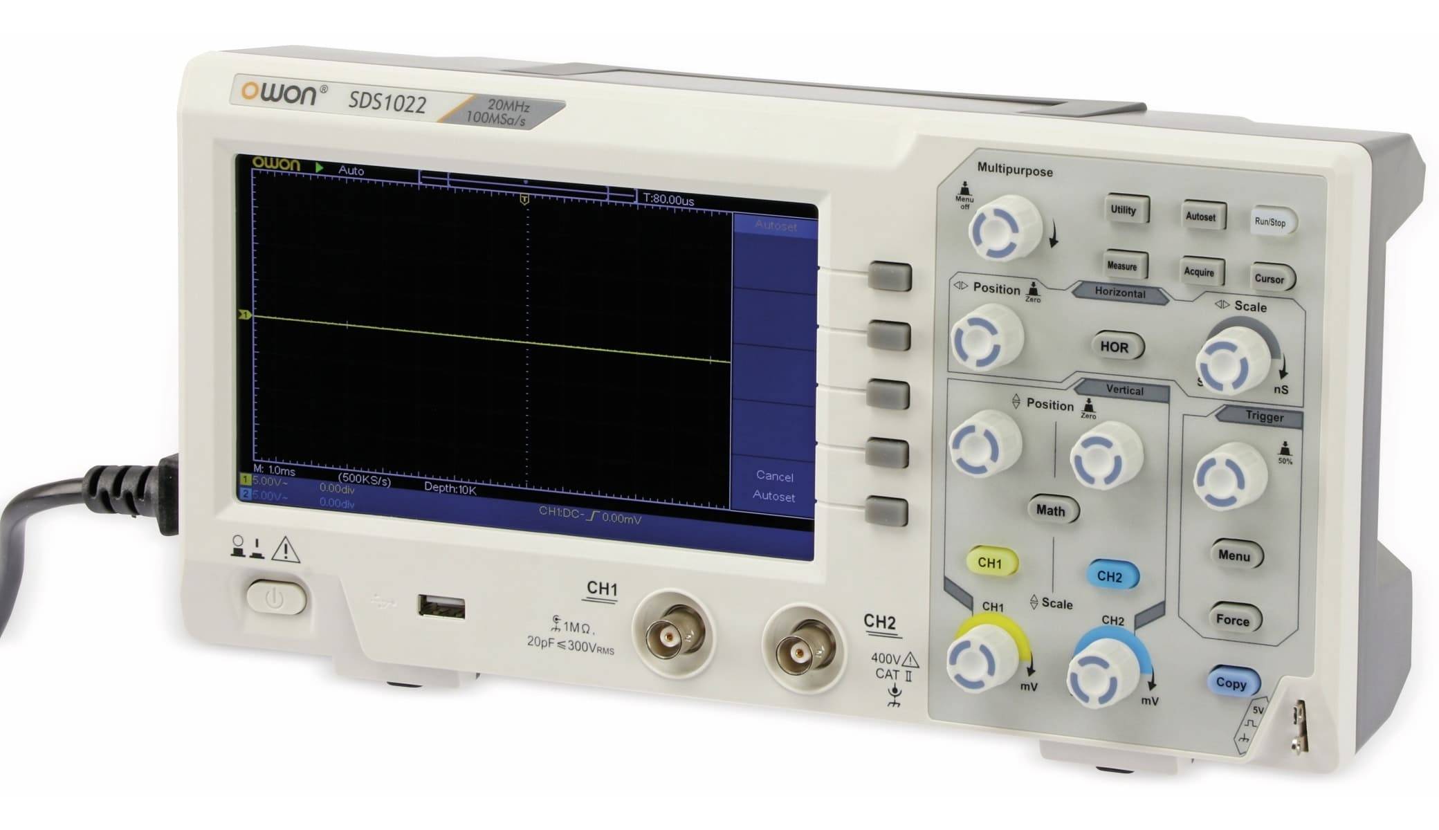 OWON LCD Speicher-Oszilloskop SDS1022, 2-Kanal, 20 MHz, USB-3