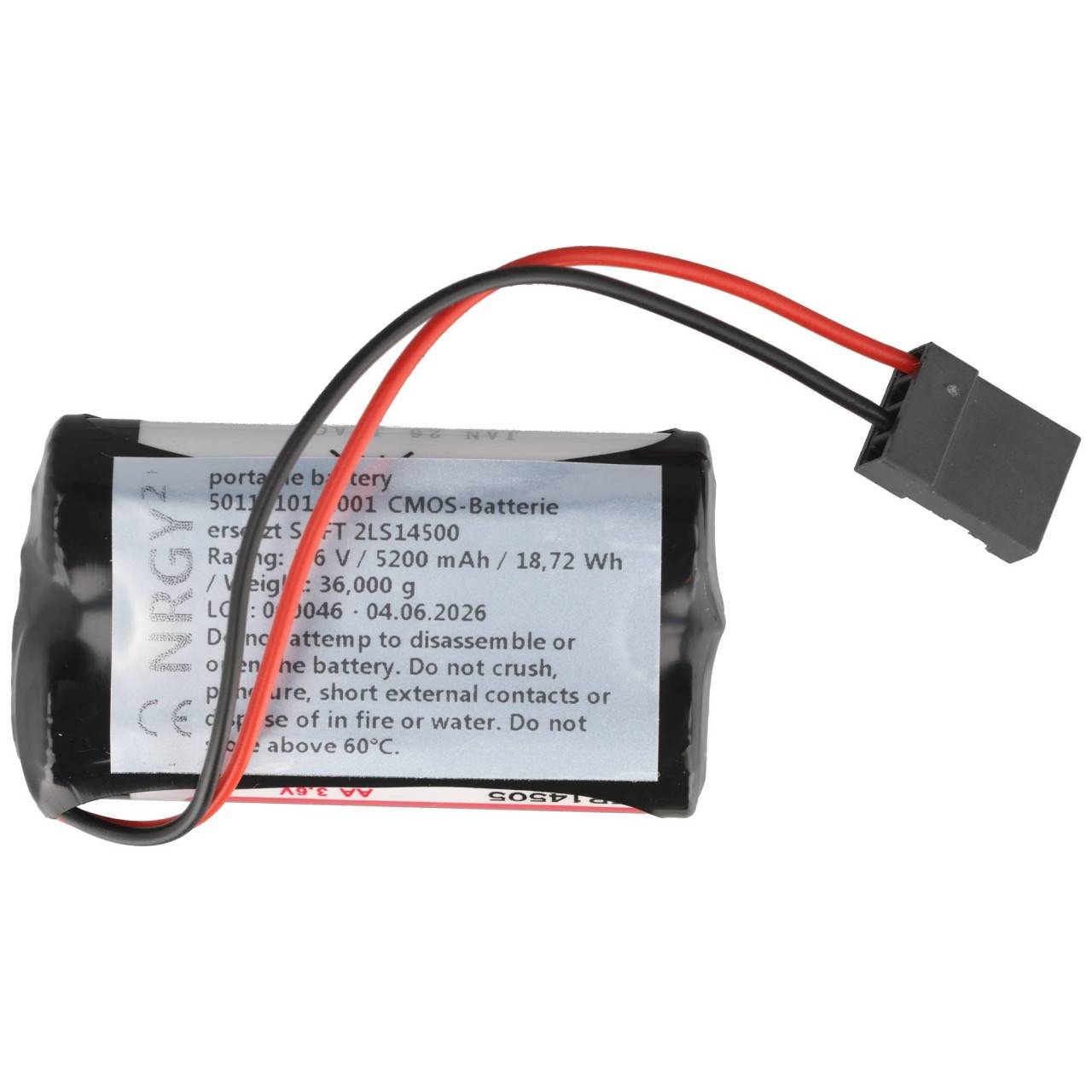 Speicherbatterie 3,6V ersetzt SAFT 2LS14500 3.6V 5.2Ah, GEB 15-W29 / Ref. 2484 / F173770-0