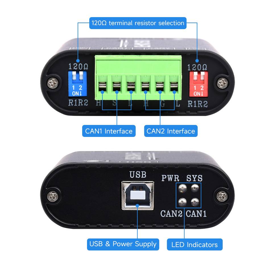 WaveShare Industrial Grade CAN/CAN FD Bus Data Analyzer, USB To CAN FD Adapter-4