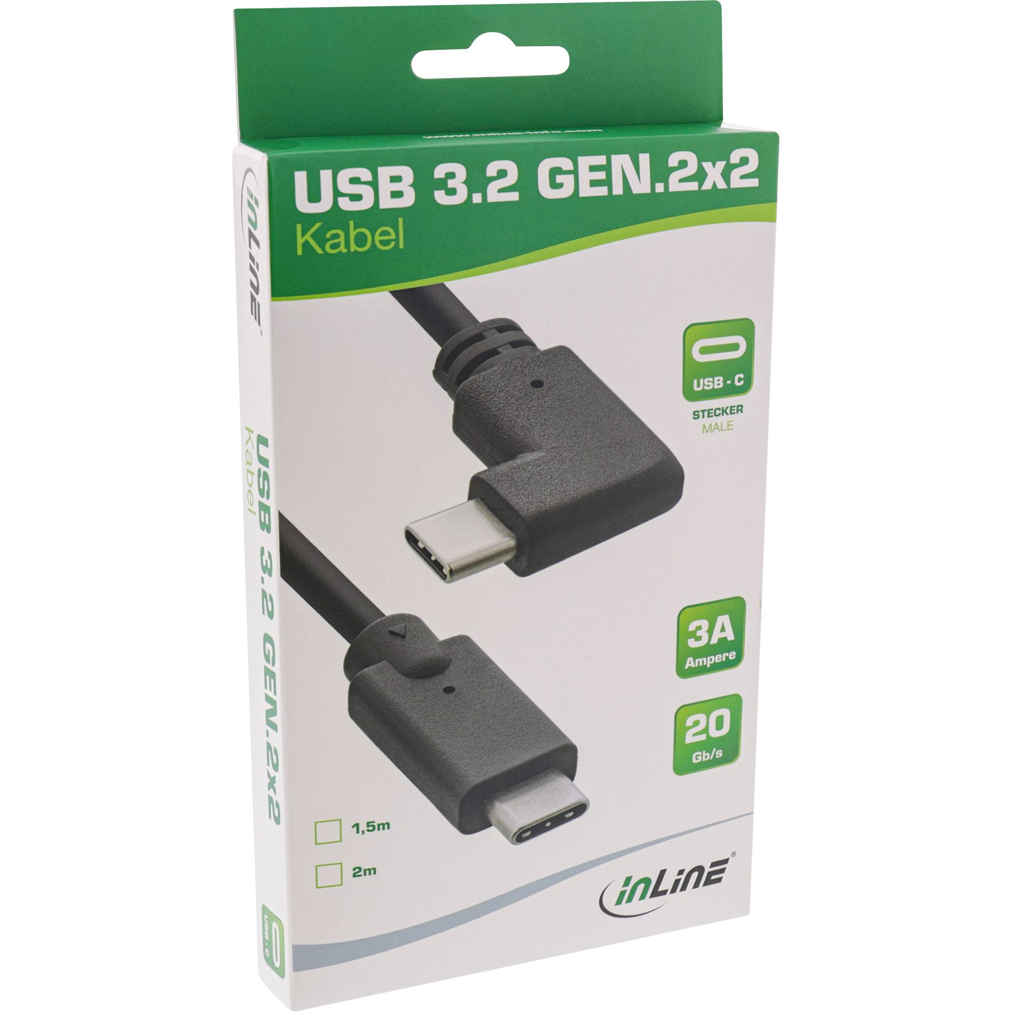 InLine® USB-C Kabel gewinkelt, USB 3.2 Gen.2x2, 20Gb/s, 100W, schwarz, 1,5m-1