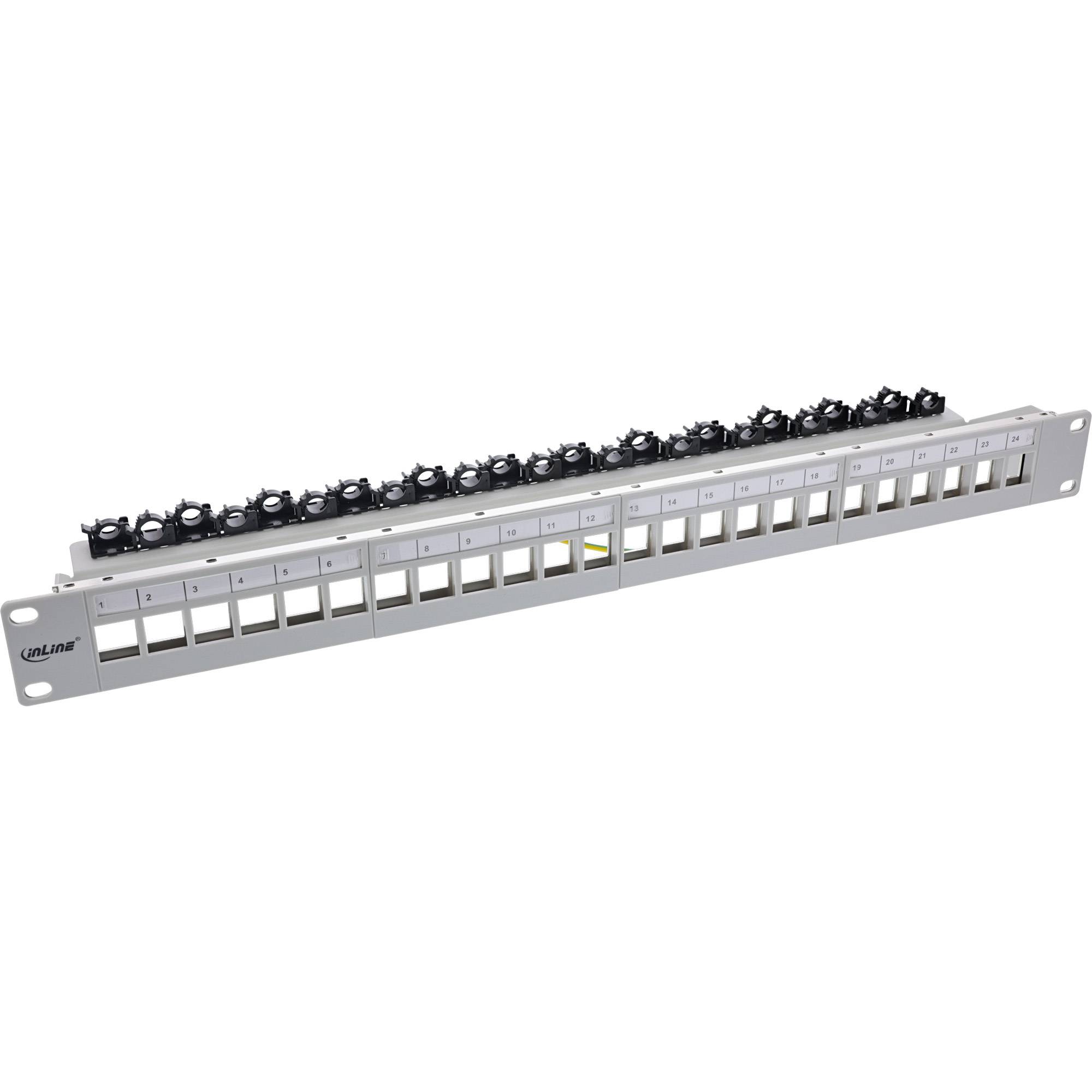 InLine® Patchfeld 24-fach, Keystone Leerblech Patchpanel, 19", 1HE, lichtgrau-0